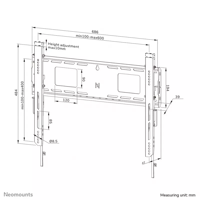 Soporte de pared de alto rendimiento Neomounts WL30-750BL16 42-86