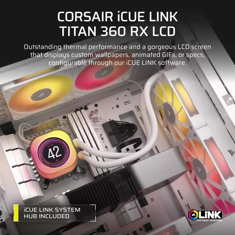 Refrigeración líquida todo en uno Corsair iCUE LINK TITAN 240 RX LCD 12 cm Blanca