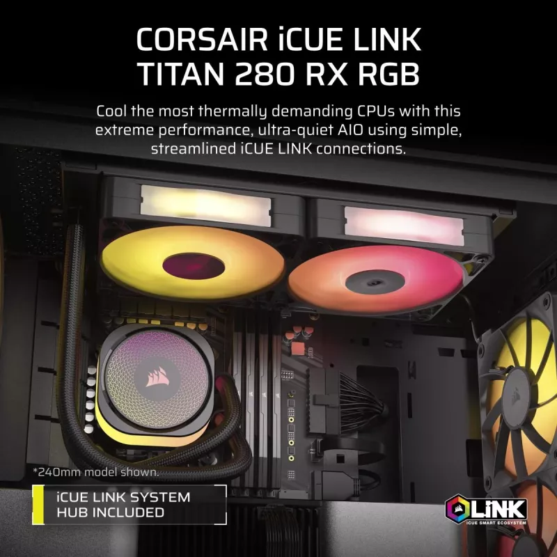 Disipador CPU CORSAIR - Icue Link Titan 280 Rx RGB Aio Refrigeración líquida
