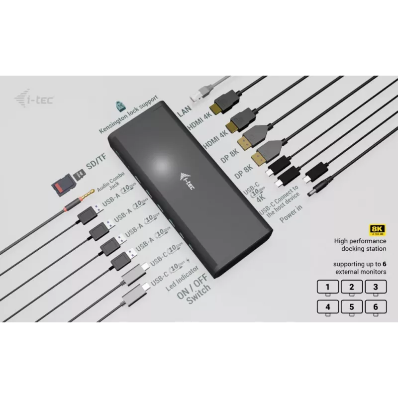 Estación de acoplamiento universal i-tec 6x 4K/60Hz Display + Power Delivery 140W