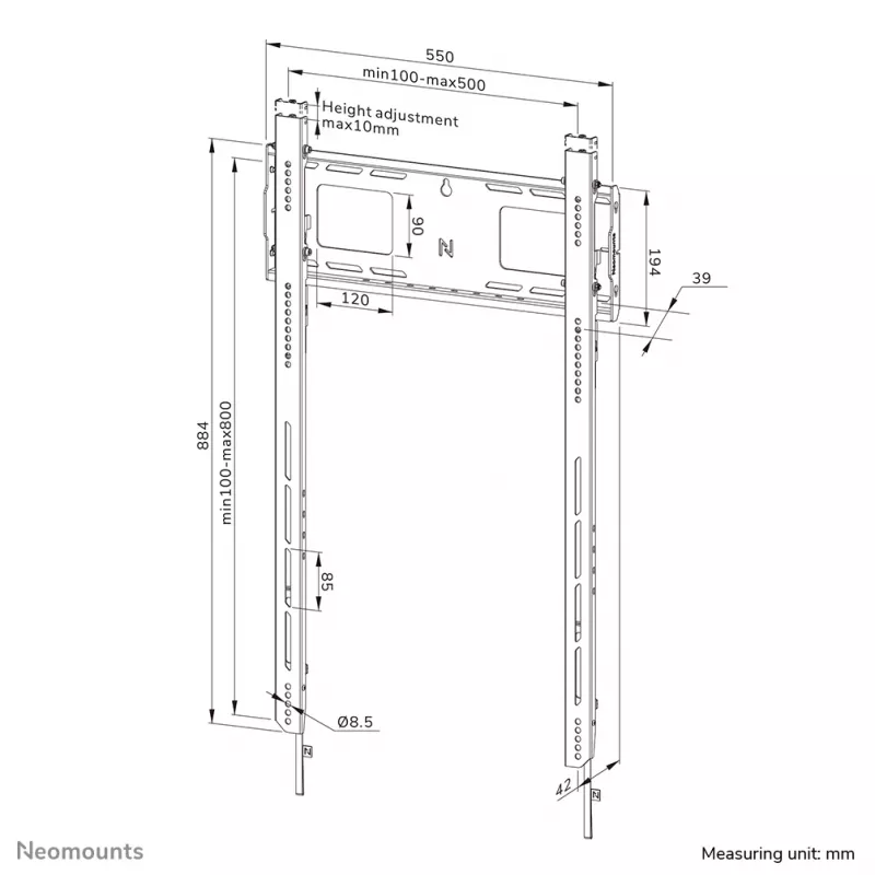 Neomounts WL30-750BL18P Soporte de pared para cargas pesadas 50-98 inch - fijo - con cerradura - vertical - instalación rápida - TÜV