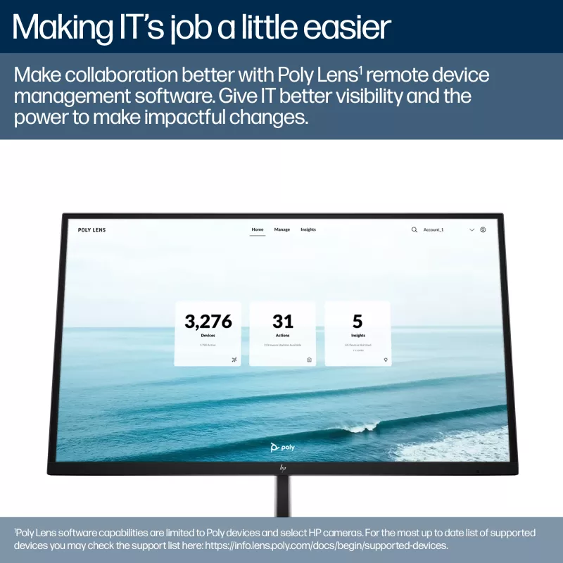 HP Poly Studio E60 Cámara inteligente 4K MPTZ con zoom óptico 12x