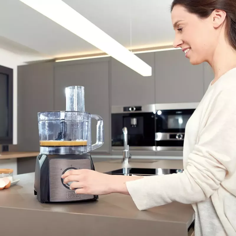 Robot de cocina Black & Decker BXFPA1200E — 1200 W, bol de 1,5 L, 2 velocidades, función de pulso, carcasa de acero inoxidable