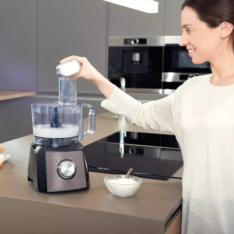 Robot de cocina Black & Decker BXFPA1200E — 1200 W, bol de 1,5 L, 2 velocidades, función de pulso, carcasa de acero inoxidable