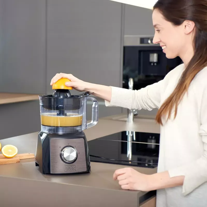 Robot de cocina Black & Decker BXFPA1200E — 1200 W, bol de 1,5 L, 2 velocidades, función de pulso, carcasa de acero inoxidable