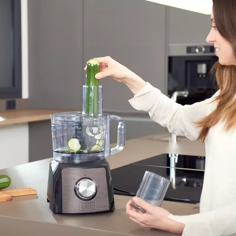 Robot de cocina Black & Decker BXFPA1200E — 1200 W, bol de 1,5 L, 2 velocidades, función de pulso, carcasa de acero inoxidable