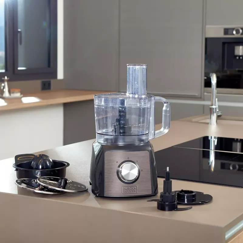 Robot de cocina Black & Decker BXFPA1200E — 1200 W, bol de 1,5 L, 2 velocidades, función de pulso, carcasa de acero inoxidable