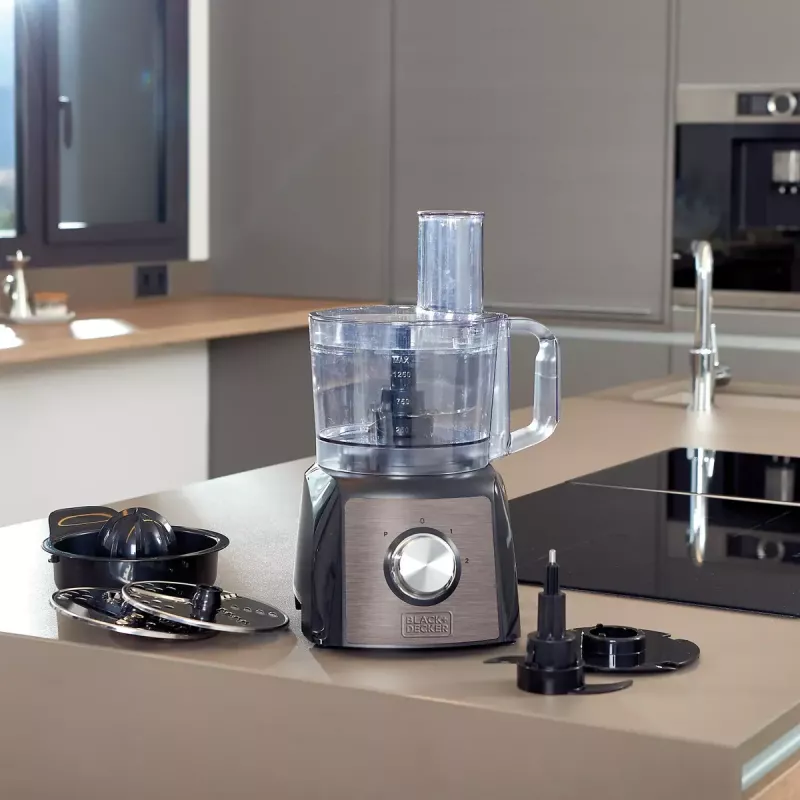Robot de cocina Black & Decker BXFPA1200E — 1200 W, bol de 1,5 L, 2 velocidades, función de pulso, carcasa de acero inoxidable