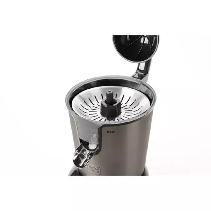 Exprimidor centrífugo Black & Decker BXCJ350E — 350 W, depósito de zumo de 0,65 L, acero inoxidable/negro, control de pulpa ajustable