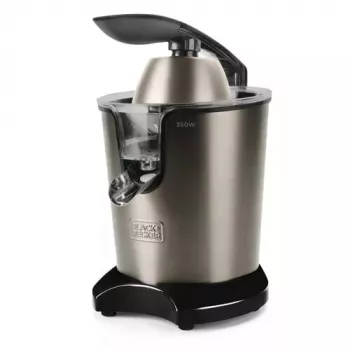 Exprimidor centrífugo Black & Decker BXCJ350E — 350 W, depósito de zumo de 0,65 L, acero inoxidable/negro, control de pulpa ajustable