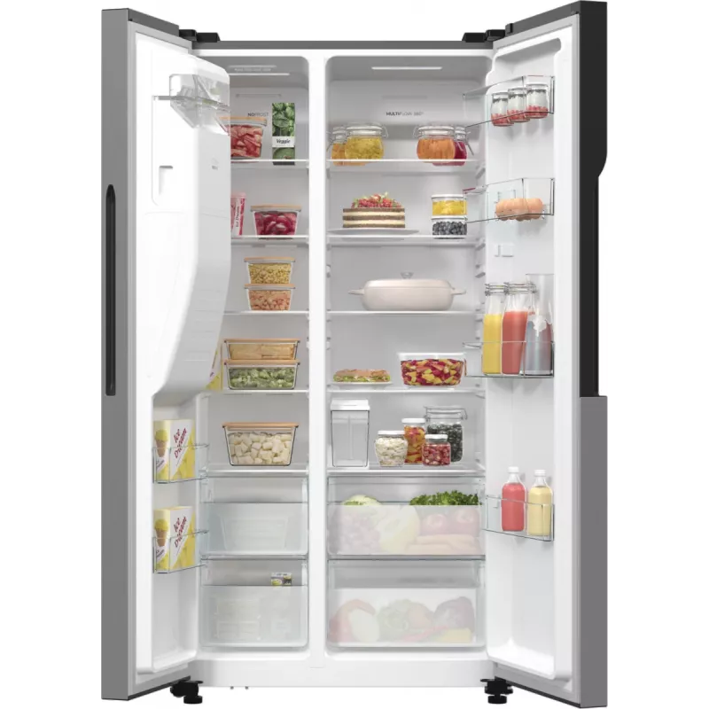 Gorenje Side-by-Side NRR9185ESXL BK065B, de pie, American Door, gris, LED, acero, vidrio