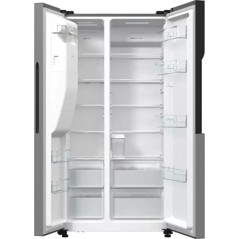 Gorenje Side-by-Side NRR9185ESXL BK065B, de pie, American Door, gris, LED, acero, vidrio