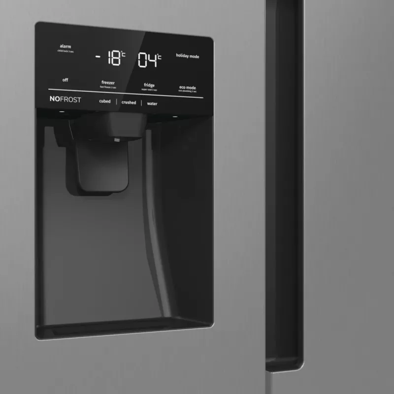 Gorenje Side-by-Side NRR9185ESXL BK065B, de pie, American Door, gris, LED, acero, vidrio