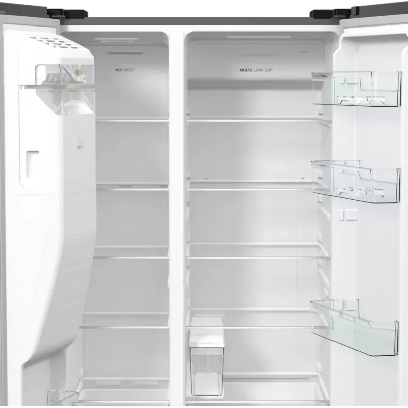 Gorenje Side-by-Side NRR9185ESXL BK065B, de pie, American Door, gris, LED, acero, vidrio