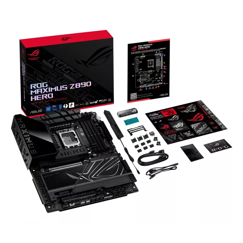 Placa base ASUS ROG MAXIMUS Z890 HERO — Intel Z890, LGA 1851, ATX, DDR5, 4 DIMM, 6x M.2, Wi‑Fi 7, LAN 2,5 Gb