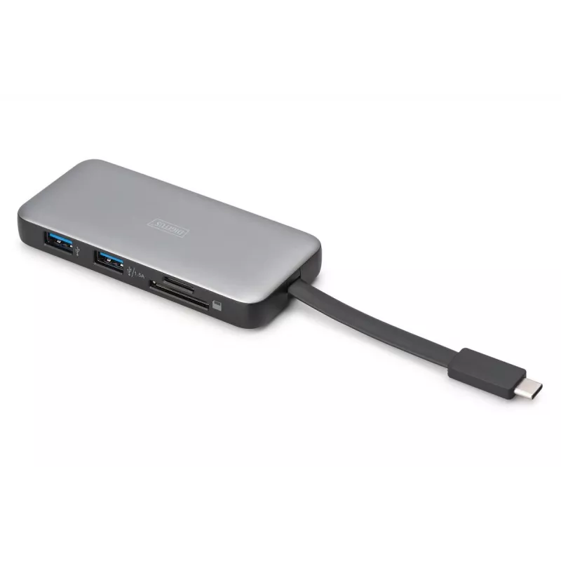 DIGITUS Estación de acoplamiento de viaje USB-C, 7 puertos - HDMI / 2x USB-A 3.2 Gen 1 / GbE / SD / MicroSD - 100W USB-C Power Delivery