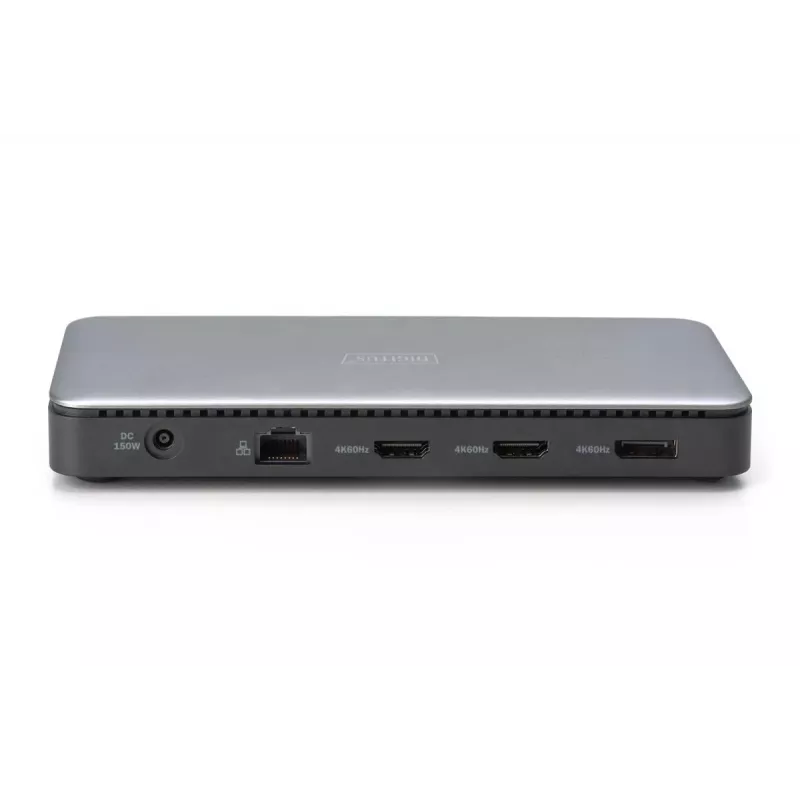 DIGITUS Estación de acoplamiento USB-C, 11 puertos - 2x HDMI / DP / 2x USB-A 3.2 Gen 2 / USB-C 3.2 Gen 2 / GbE / SD / MicroSD / conector hembra DC - máx. 150 vatios / 3,5 mm
