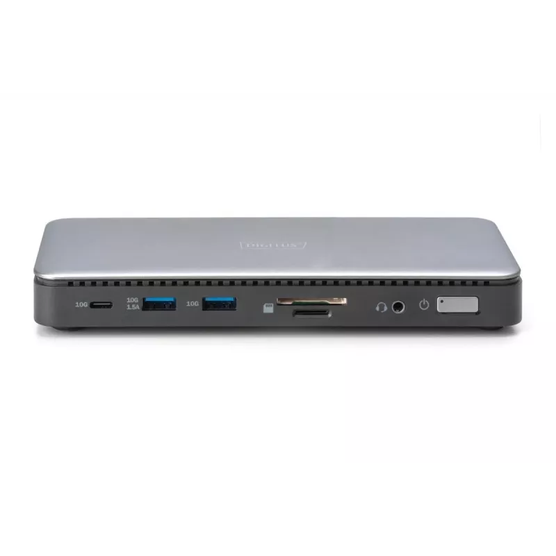 DIGITUS Estación de acoplamiento USB-C, 11 puertos - 2x HDMI / DP / 2x USB-A 3.2 Gen 2 / USB-C 3.2 Gen 2 / GbE / SD / MicroSD / conector hembra DC - máx. 150 vatios / 3,5 mm