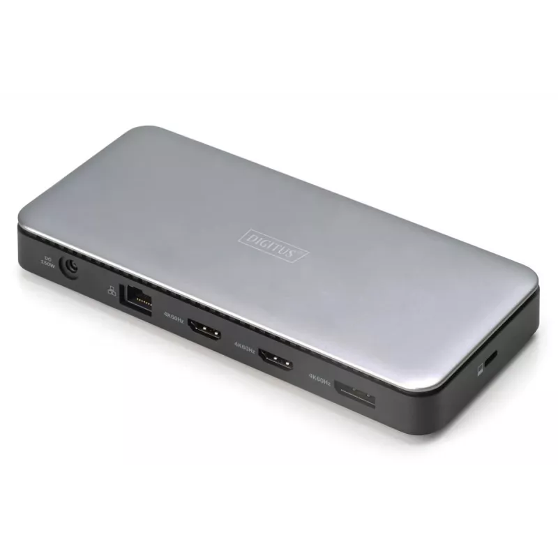DIGITUS Estación de acoplamiento USB-C, 11 puertos - 2x HDMI / DP / 2x USB-A 3.2 Gen 2 / USB-C 3.2 Gen 2 / GbE / SD / MicroSD / conector hembra DC - máx. 150 vatios / 3,5 mm
