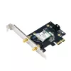 Adaptador interno WLAN Bluetooth ASUS PCE-BE6500 — PCIe, Tri-Band Wi‑Fi 6E/7 (2,4/5/6 GHz), Bluetooth 5.4, 2882 Mbps, antena externa, negro