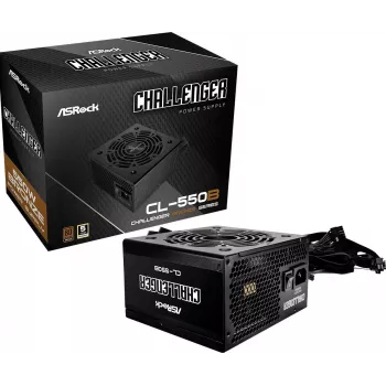 Fuente de alimentación ASRock CL-550B Challenger 550W ATX, 20+4-Pin, 80 PLUS Bronze, ventilador de 120 mm, negro