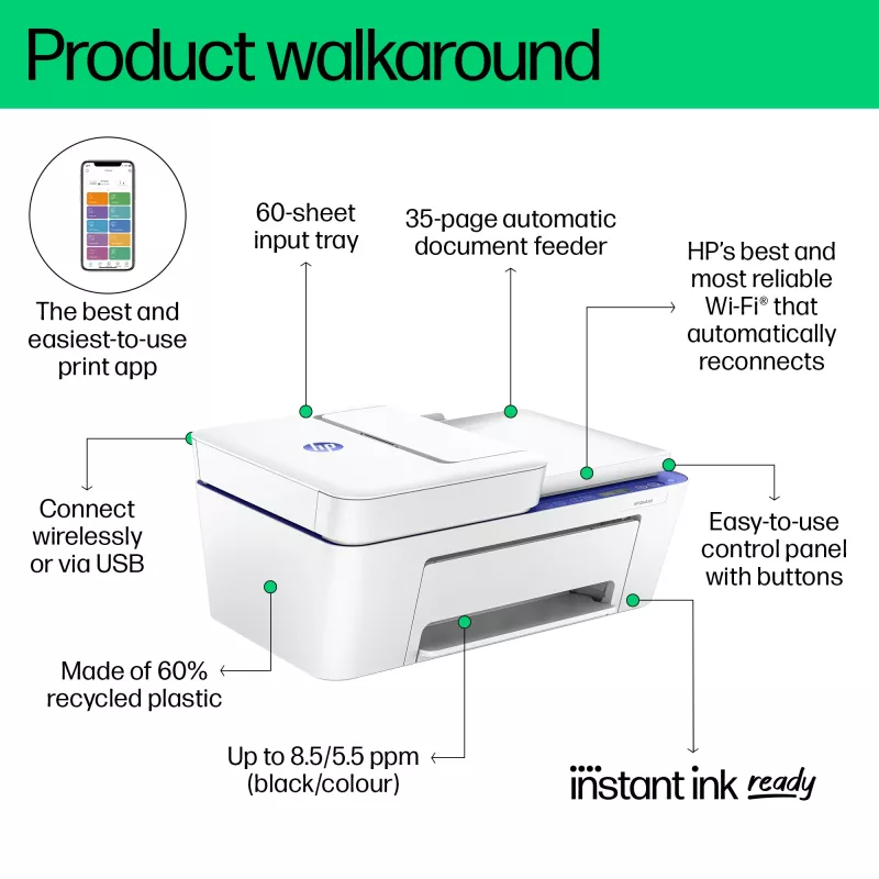 Impresora multifunción inalámbrica HP DeskJet 4230e color, Instant Ink; copiadora, escáner