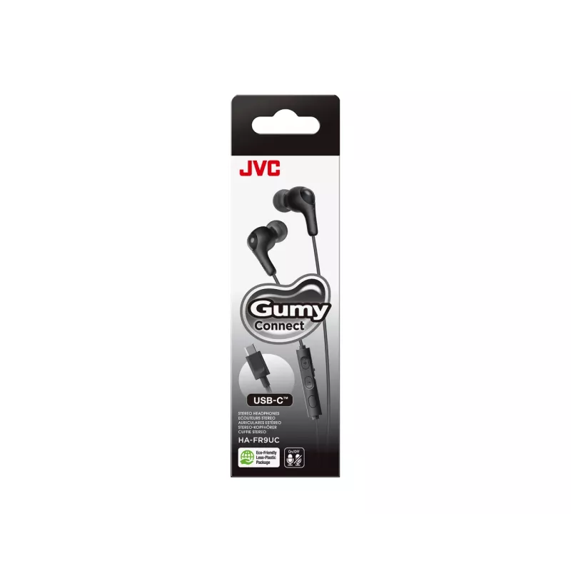 JVC HA-FR9UC auriculares intraurales con cable, USB-C, transductor de 9,2 mm, micrófono y mando en línea, 1,2 m, negros