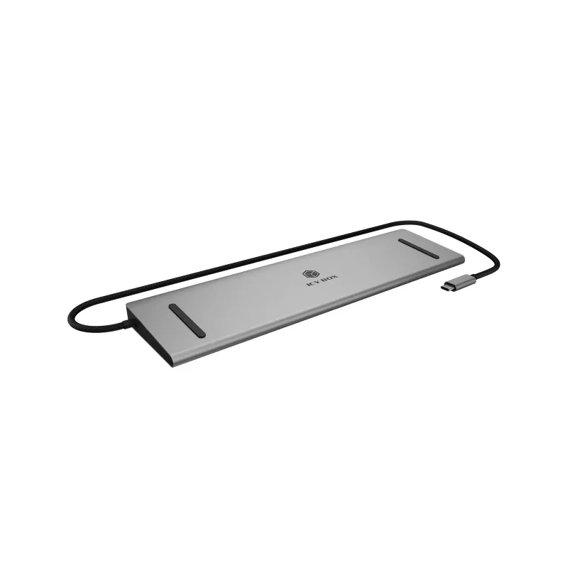 ICY BOX 11 en 1 vía USB Type-C, cableado, USB 3.2 Gen 1 (3.1 Gen 1) Type-C, 100 W, 3,5 mm, 10,100,1000 Mbit/s, antracita, negro