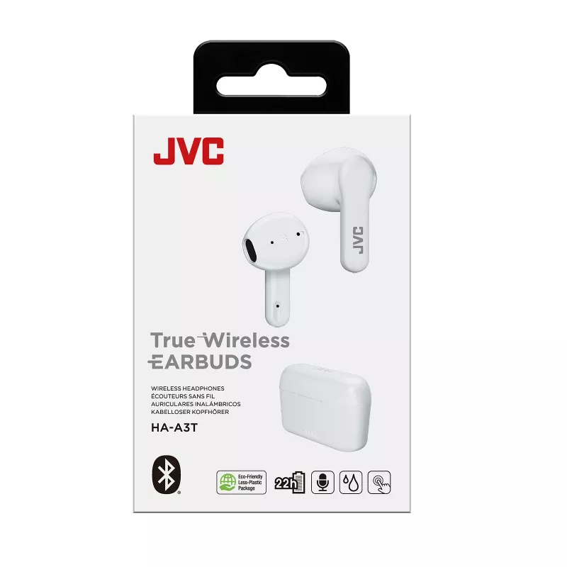 JVC HA-A3T auriculares intraurales true wireless, Bluetooth 5.1, IPX4, hasta 22 h, 20 - 20000 Hz, blancos