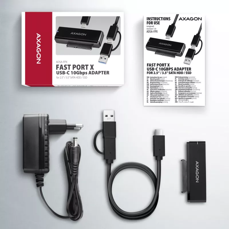 Axagon ADSA-FPX adaptador USB-C 10Gbps FAST PORT X para SSD/HDD de 2,5