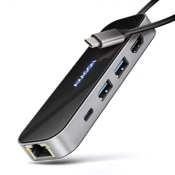 Axagon HMC-6GLN hub USB 5Gbps, 2x USB-A, USB-C, HDMI 4k/60Hz, RJ-45, PD 100W, cable USB-C