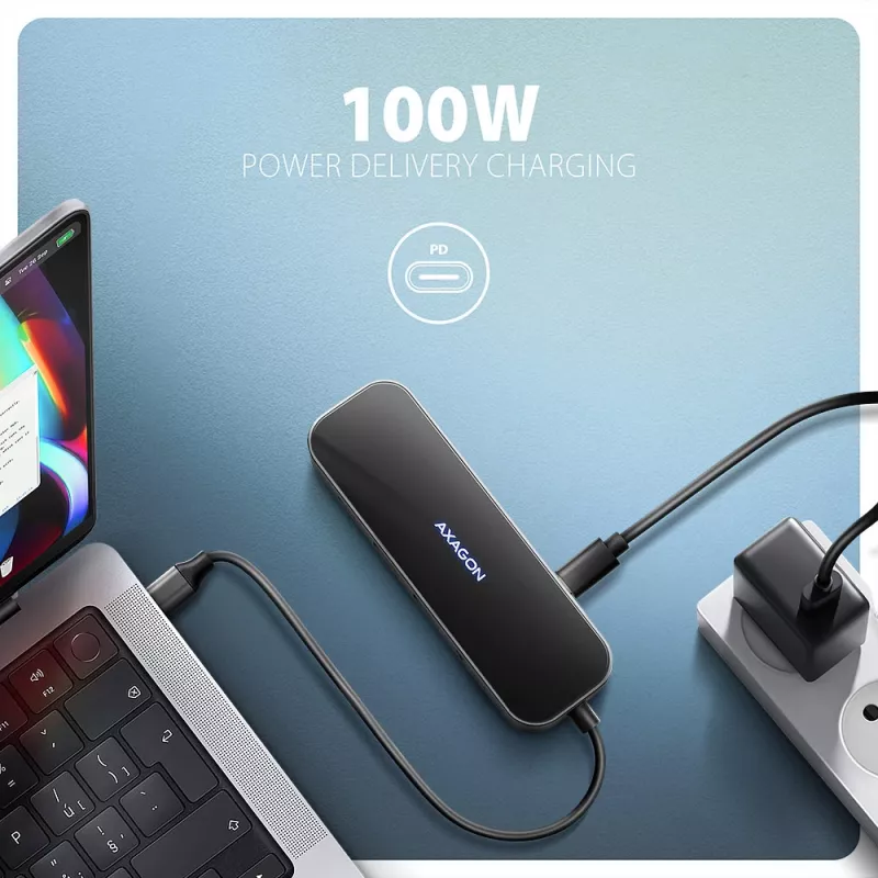 Axagon HMC-6GLN hub USB 5Gbps, 2x USB-A, USB-C, HDMI 4k/60Hz, RJ-45, PD 100W, cable USB-C