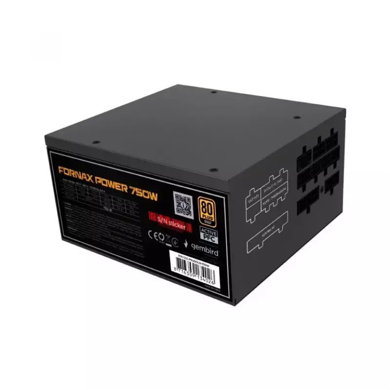 Fuente de alimentación GEMBIRD Fornax Power 750W ATX 80 PLUS Gold modular ventilador 12 cm EPS 4+4pin PCIe 6+2pin conectores SATA