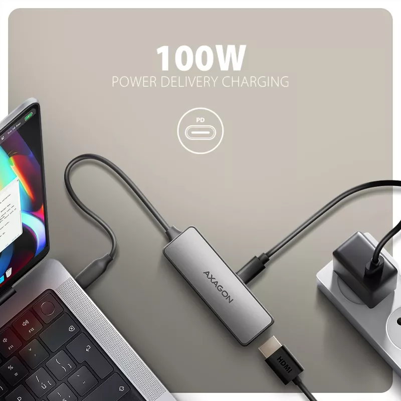 Axagon RVC-HI8KPD, adaptador USB-C -> HDMI 2.1, 8K/60Hz, 4K/144Hz, HDR10+, PD100W