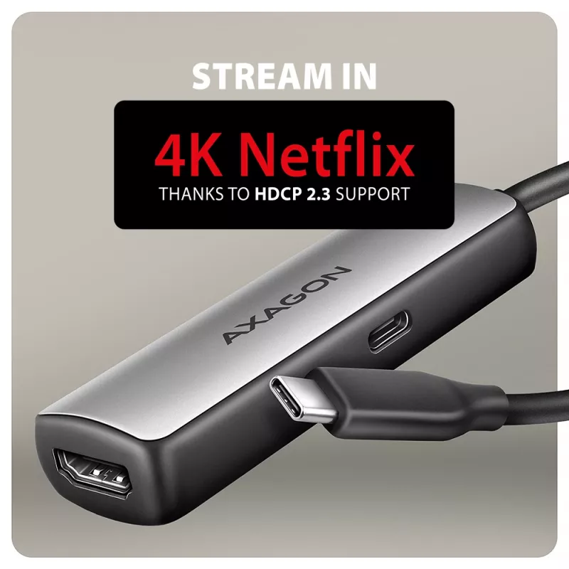 Axagon RVC-HI8KPD, adaptador USB-C -> HDMI 2.1, 8K/60Hz, 4K/144Hz, HDR10+, PD100W
