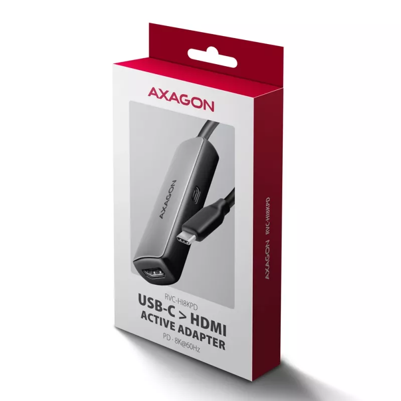 Axagon RVC-HI8KPD, adaptador USB-C -> HDMI 2.1, 8K/60Hz, 4K/144Hz, HDR10+, PD100W