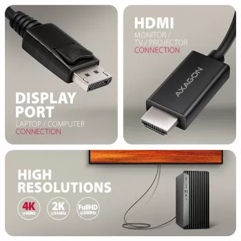 Axagon RVD-HI20C2 cable DisplayPort -> HDMI 2.0b 1,8m, 4K/60Hz