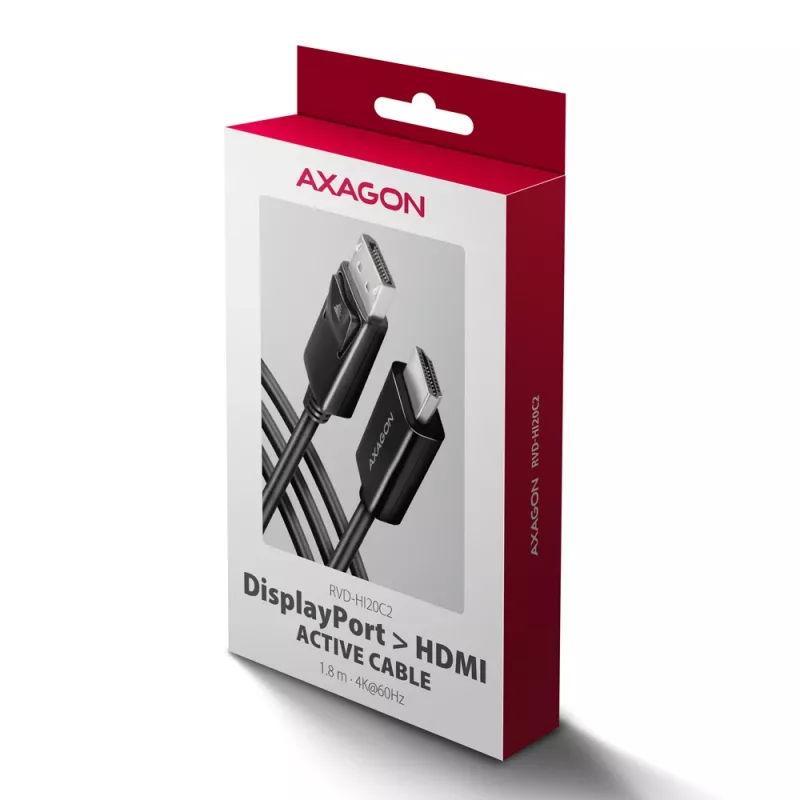 Axagon RVD-HI20C2 cable DisplayPort -> HDMI 2.0b 1,8m, 4K/60Hz