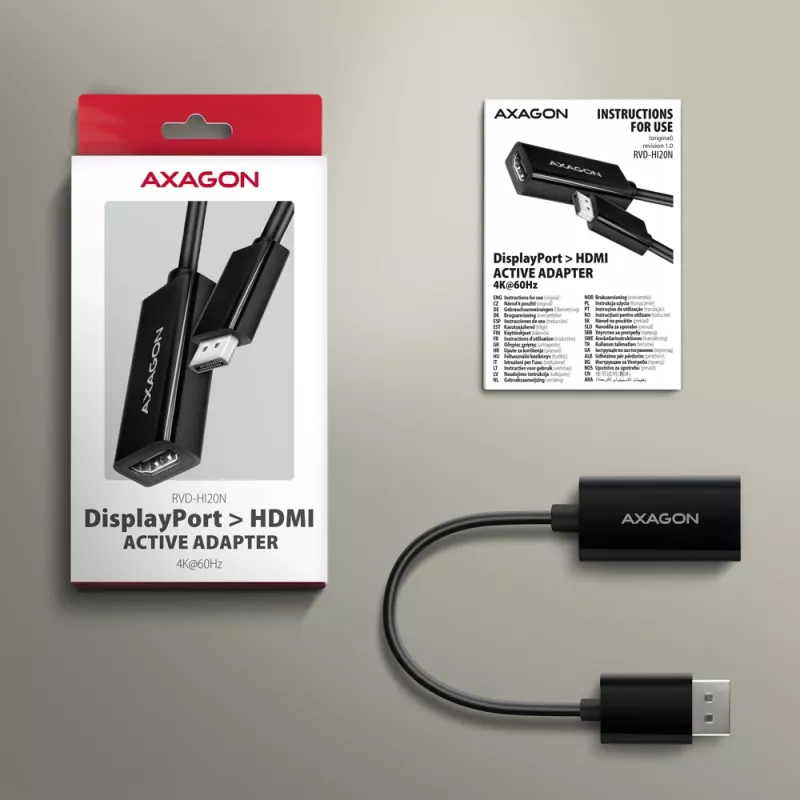 Axagon RVD-HI20N adaptador DisplayPort -> HDMI 2.0b, 4K/60Hz