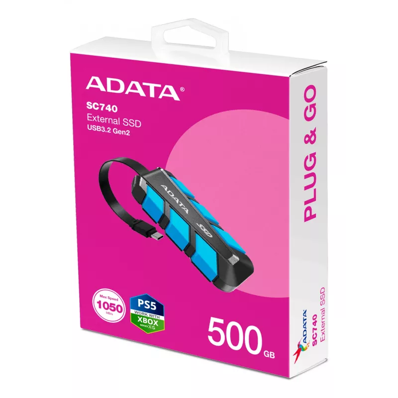 ADATA SC740 500 GB USB Type-C 3.2 Gen 2 (3.1 Gen 2) Negro, Blue