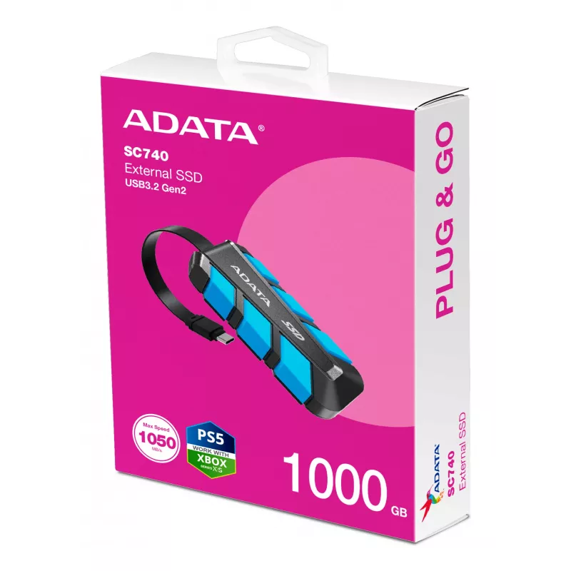 ADATA SC740 1 TB USB Type-C 3.2 Gen 2 (3.1 Gen 2) Negro, Blue