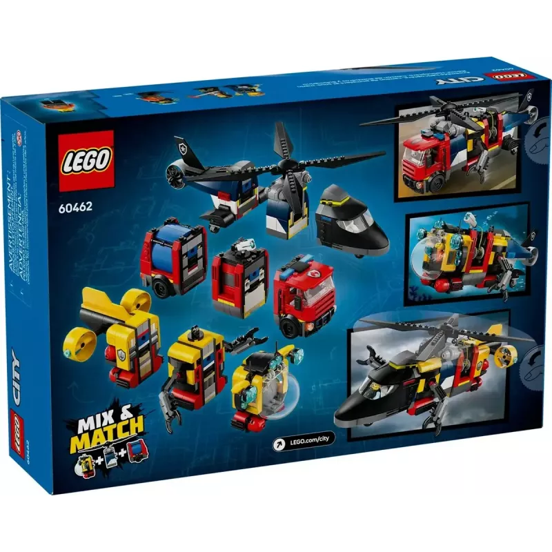 Juguete de construcción LEGO City Set combinado 60462 — Helicóptero y coche de bomberos, 874 piezas, 3 minifiguras, edad 7+