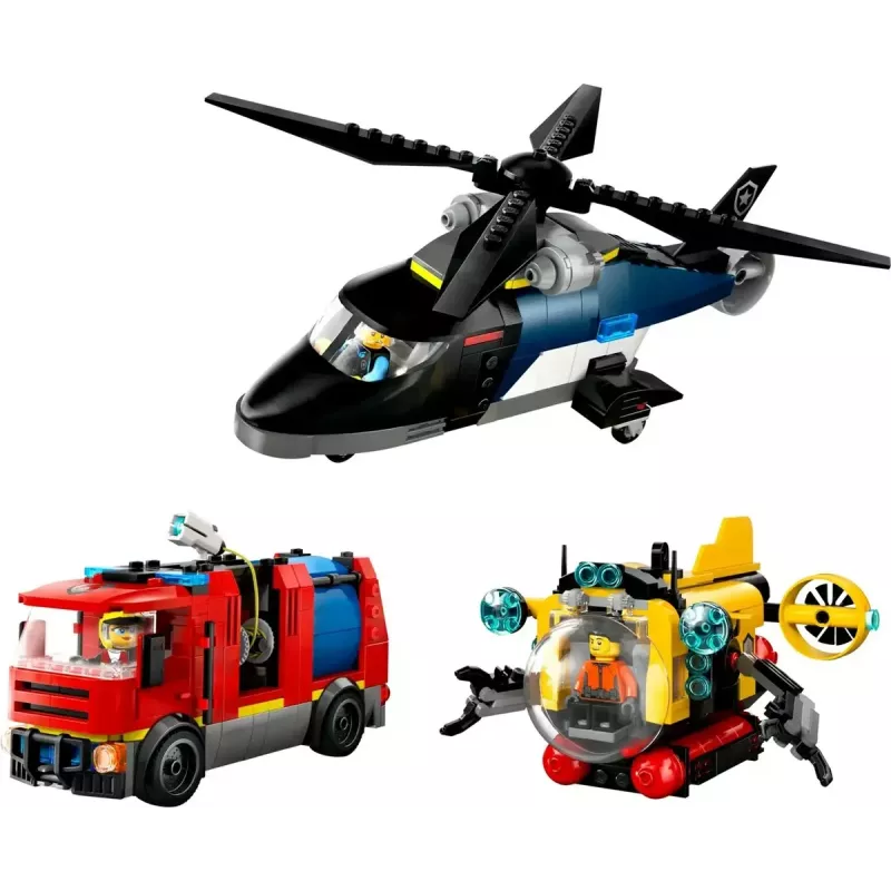 Juguete de construcción LEGO City Set combinado 60462 — Helicóptero y coche de bomberos, 874 piezas, 3 minifiguras, edad 7+
