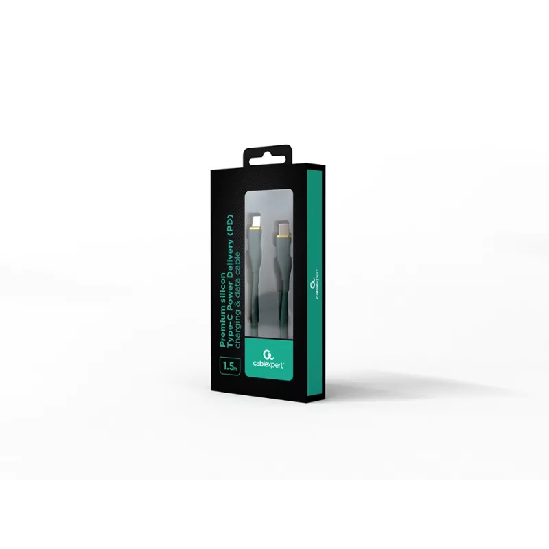 GEMBIRD Cable de silicona de carga y datos USB Type-C Power Delivery (PD) 60W, 1,5 m Verde Midnight