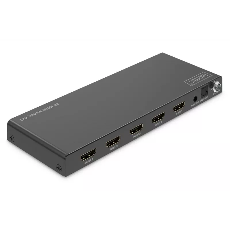 DIGITUS Switch HDMI 4x1 - 8K/60Hz (4:4:4), Toslink, Estéreo, control EDID