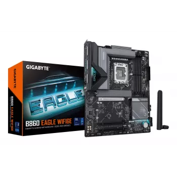 GIGABYTE B860 EAGLE WIFI6E placa base - CPUs Intel Core Ultra Series, VRM de fases 12+1+2+1, hasta 9066 MHz DDR5, 1xPCIe 5.0 + 2xPCIe 4.0 M.2, 2,5 GbE LAN, WIFI 6E, USB 3.2 Gen 2x2