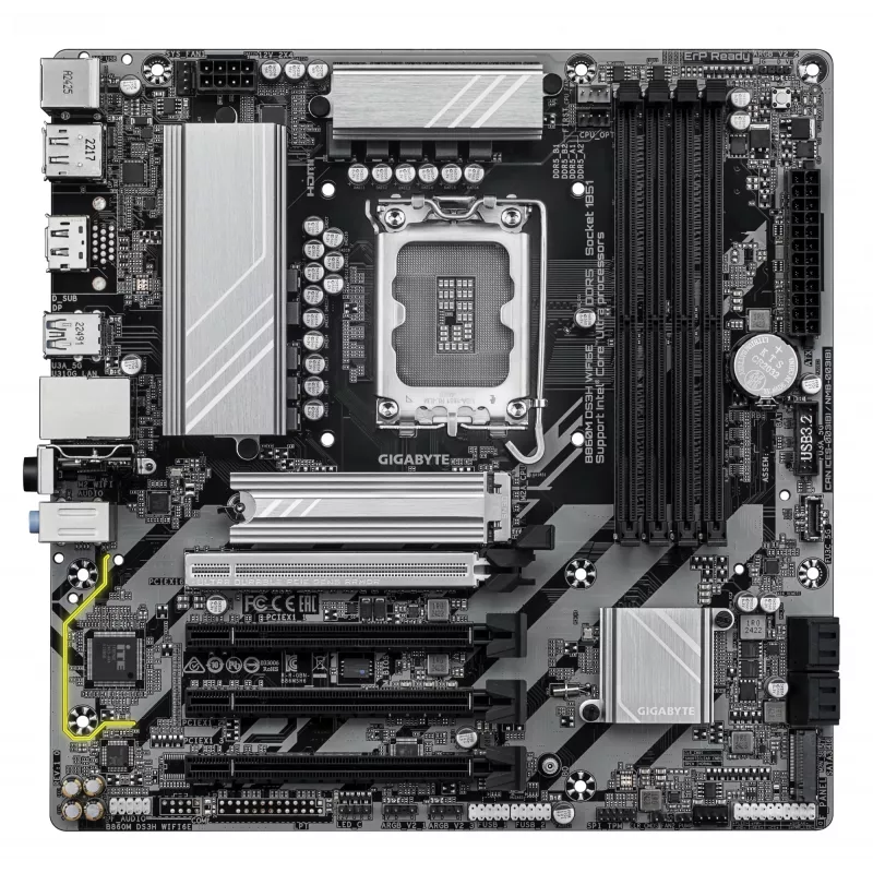 GIGABYTE B860M DS3H WIFI6E placa base – CPUs Intel Core Ultra Series, VRM de fases 5+1+2+1, hasta 9066 MHz DDR5, 1x PCIe 5.0 + 1x PCIe 4.0 M.2, 2,5 GbE LAN, WIFI 6E, USB 3.2 Gen 2