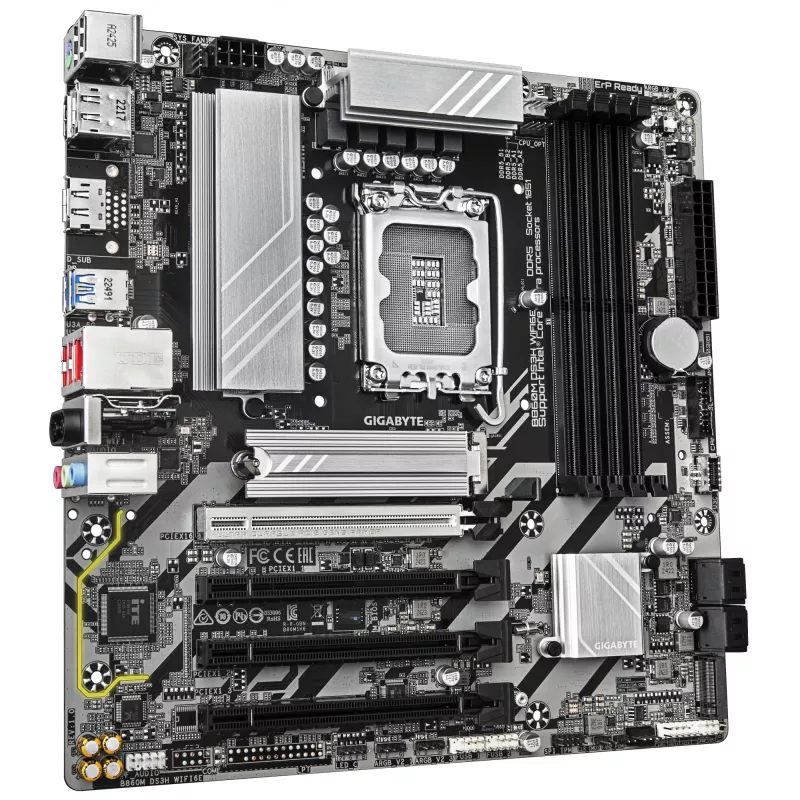 GIGABYTE B860M DS3H WIFI6E placa base – CPUs Intel Core Ultra Series, VRM de fases 5+1+2+1, hasta 9066 MHz DDR5, 1x PCIe 5.0 + 1x PCIe 4.0 M.2, 2,5 GbE LAN, WIFI 6E, USB 3.2 Gen 2