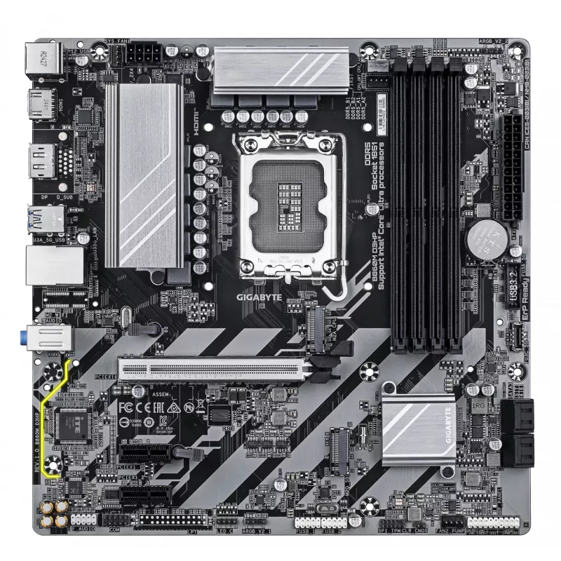 GIGABYTE B860M D3HP placa base - CPUs Intel Core Ultra Series, VRM de fases 4+1+2+1, hasta 9066MHz DDR5, 2xPCIe 4.0 M.2, GbE LAN, USB 3.2 Gen 1