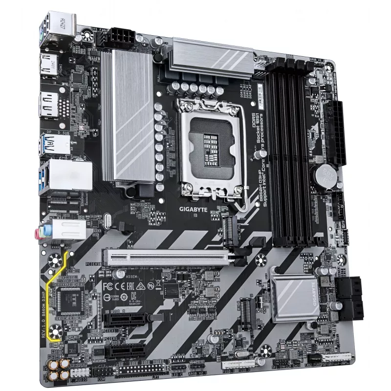 GIGABYTE B860M D3HP placa base - CPUs Intel Core Ultra Series, VRM de fases 4+1+2+1, hasta 9066MHz DDR5, 2xPCIe 4.0 M.2, GbE LAN, USB 3.2 Gen 1